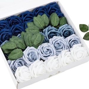 25 Count | Shades of Blue & White Artificial Flowers Wedding Bouquet Roses ~ New